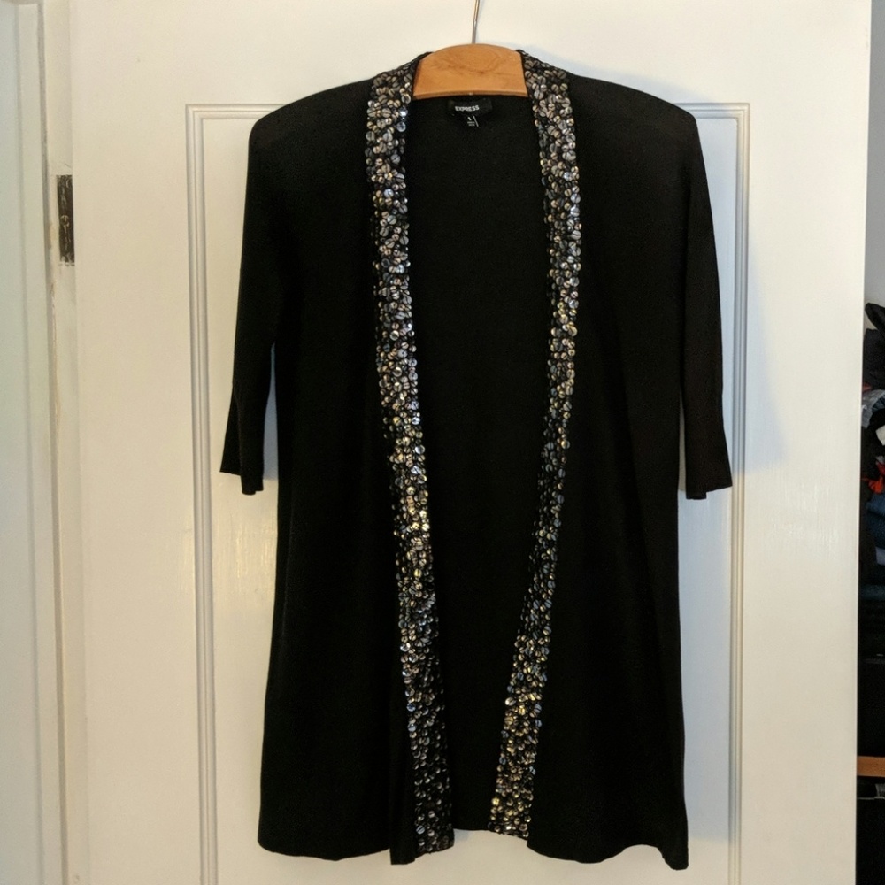 Express short sleeve cardigan with sequins, sz S